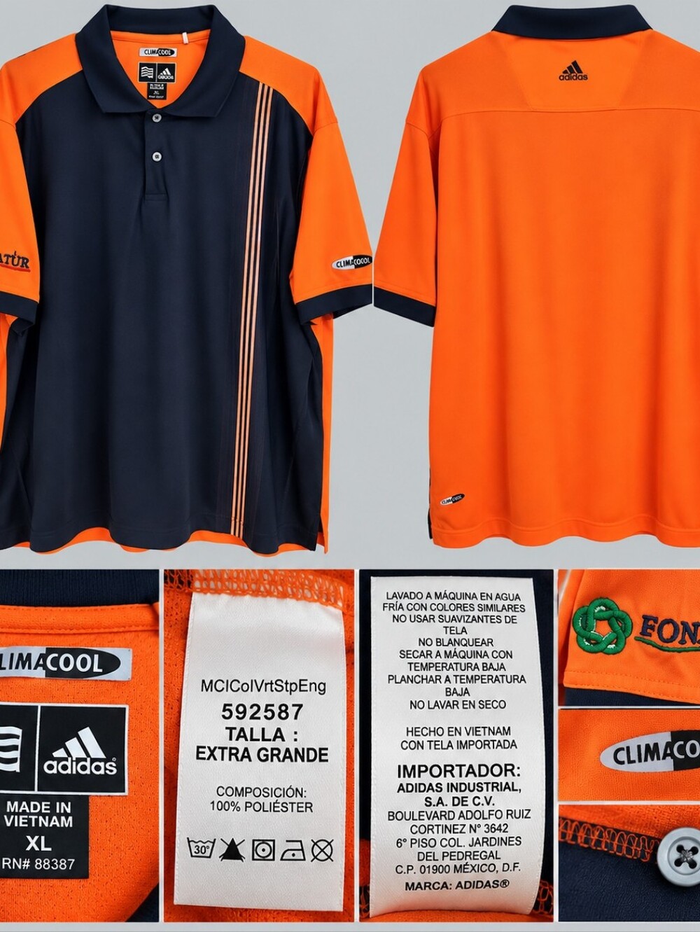adidas Polo Shirt in Navy and Orange Colorblock